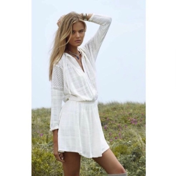 Free People Ivory White Crochet Peasant Mini Dress - Picture 1 of 11